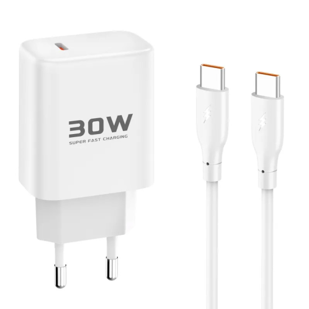 Kućni punjač KONFULON Joko JK89+DC67 PD 30W sa kablom Type-C na Type-C beli 1m - 615491