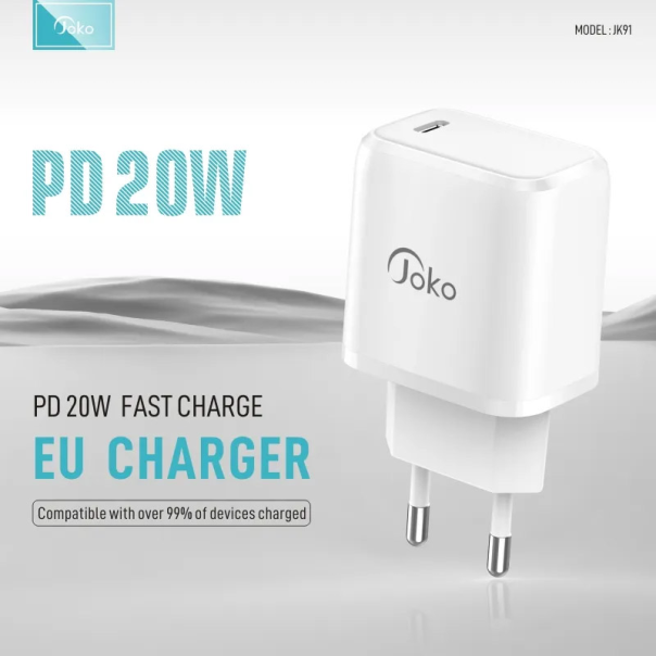 Kućni punjač KONFULON Joko JK91+DC66 PD 20W sa kablom Type-C na iPhone Lightning beli 1m - 615496