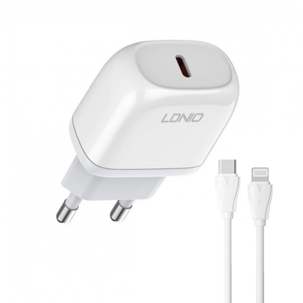 Kućni punjač LDNIO A1209C PD, 20W sa Type C na iPhone lightning kablom beli - 218366-1