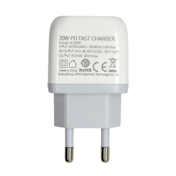 Kucni punjac LDNIO A1209C PD, 20W sa Type C na Type C kablom beli - 218367