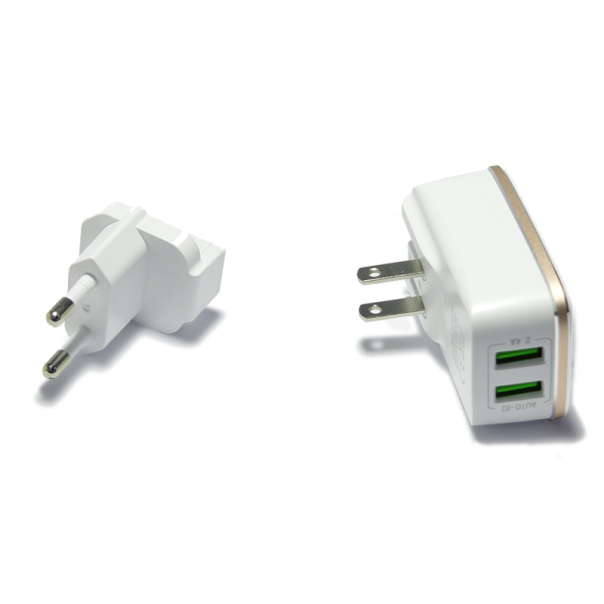 Kućni punjač LDNIO A2204 dual USB 2.4A + iPhone Lightning kabel zlatni - 013824