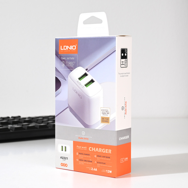 Kućni punjač LDNIO A2221 2xUSB, 12W sa micro USB kablom beli - 218358-1