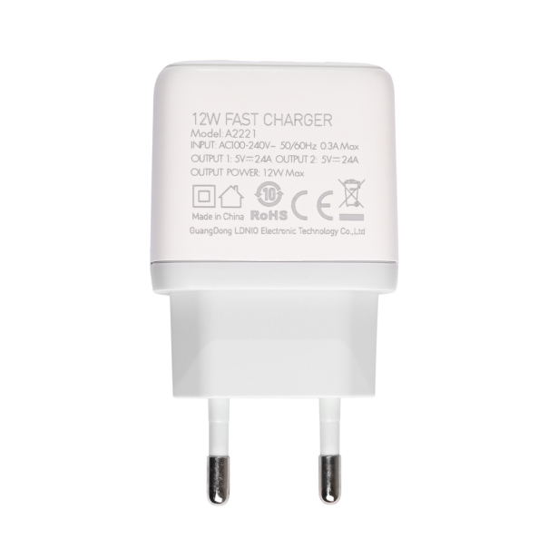 Kucni punjac LDNIO A2221 2xUSB, 12W sa Type C kablom beli - 218360