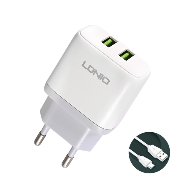 Kućni punjač LDNIO A2221 2xUSB, 12W sa Type C kablom beli - 218360-1