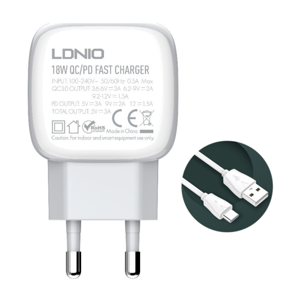 Kucni punjac LDNIO A2313Q PD + QC3.0 sa Type C kablom - 86818