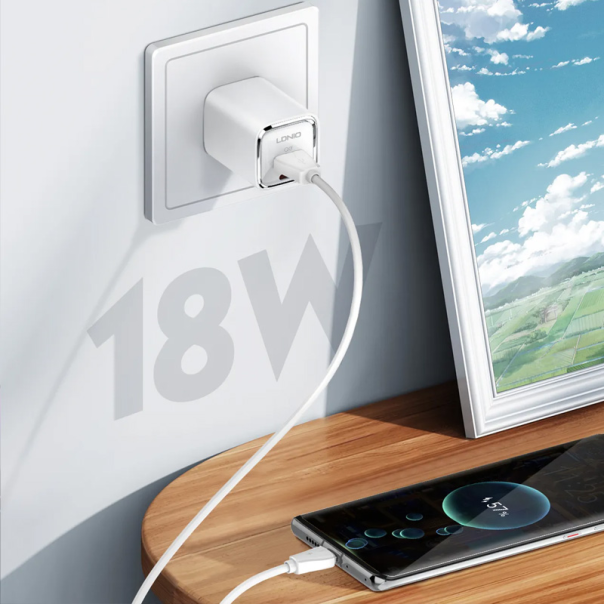 Kućni punjač LDNIO A2317C, 3.6A, QC3.0 18W, PD 30W sa Type C kablom beli - 206635