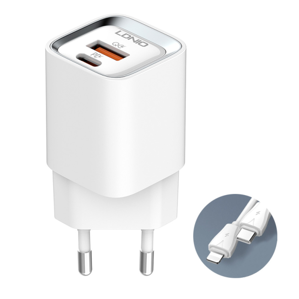 Kućni punjač LDNIO A2317C, 3.6A, QC3.0 18W, PD 30W sa Type C na Iphone lightning kablom beli - 206636