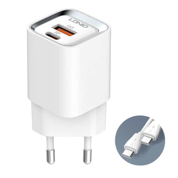 Kucni punjac LDNIO A2317C, 3.6A, QC3.0 18W, PD 30W sa Type C na Type C kablom beli - 208805