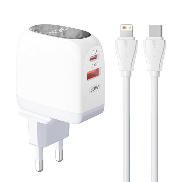 Kucni punjac LDNIO A2522C QC3.0, PD, PPS, LED Display, 30W sa Type C na iPhone lightning kablom beli - 216151-1