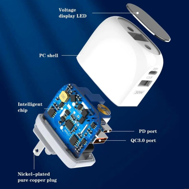 Kućni punjač LDNIO A2522C QC3.0, PD, PPS, LED Display, 30W sa Type C na Type C kablom beli - 216152-1-1