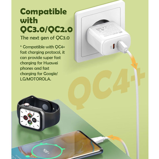 Kućni punjač LDNIO A2526C FAST CHARGING 45W/ QC4+/ QC3.0 sa kablom Type-C na lightning beli - 618377