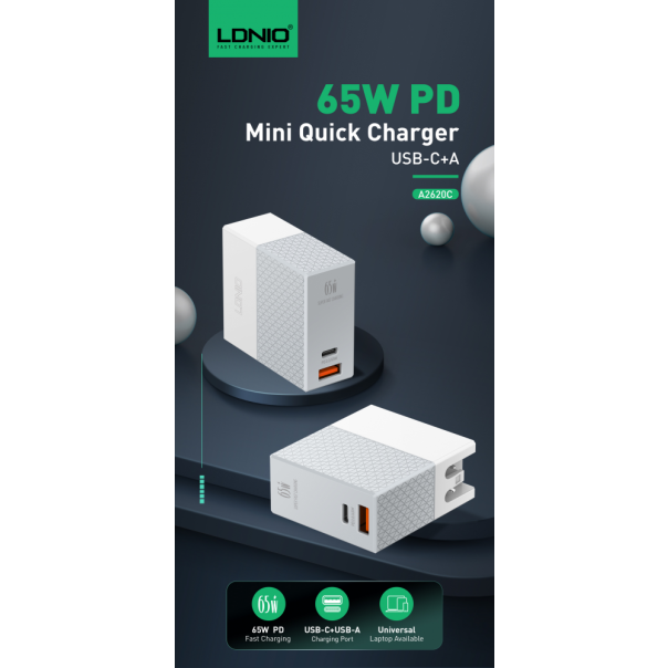 Kucni punjac LDNIO A2620C PD+QC3.0 65W sa Type C na Type C kablom - 208787