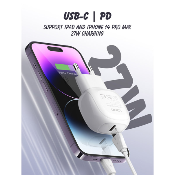 Kućni punjač LDNIO A1206C PD 27W sa kablom Type-C na Type-C beli 1m - 600654