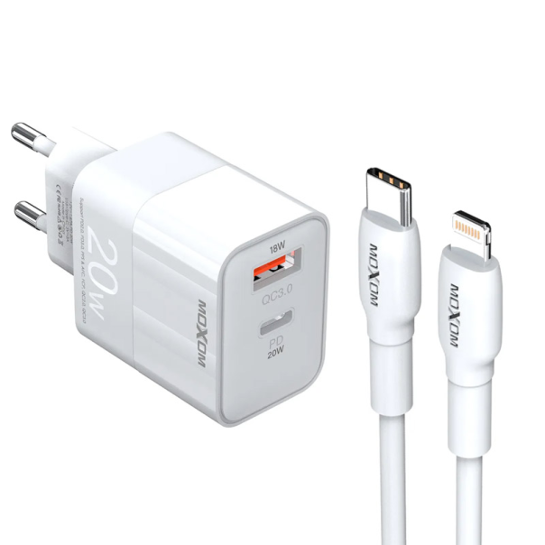 Kućni punjač Moxom MX-HC134 Fast Charge QC 18W PD20W sa kablom Type-C na iPhone Lightning beli - 613683