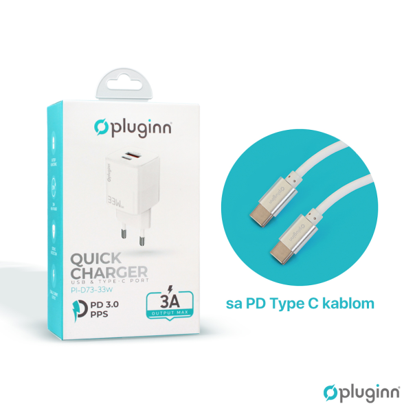 Kućni punjač Pluginn PI-D73-33w GaN QC3.0 PD3.0 PPS USB-PD 20W+33W 53W - 206612