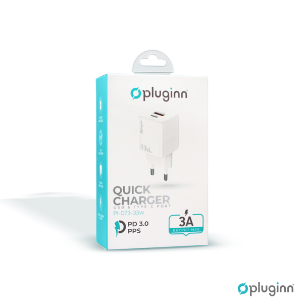 Kućni punjač Pluginn PI-D73-33w, GaN, QC3.0 PD3.0, PPS, USB-PD 20W+33W, 53W (total) beli CE - 206611-1