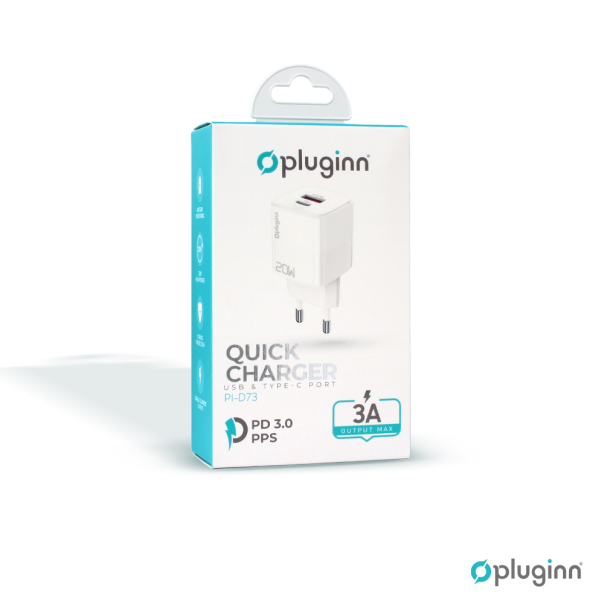 Kucni punjac Pluginn PI-D73, QC3.0 PD3.0, PPS, USB-PD 18W+20W, 38W (total) beli CE - 206608