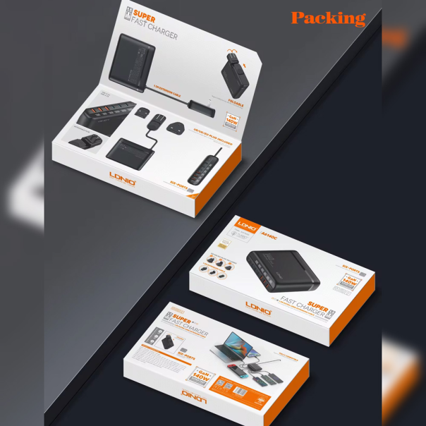 LDNIO Kućni punjač sa adapterima A6140C PPS 3xQC3.0 (30W) 3xPD3.0 (100W) 140W Max TypeC-TypeC, crna - 215602-1