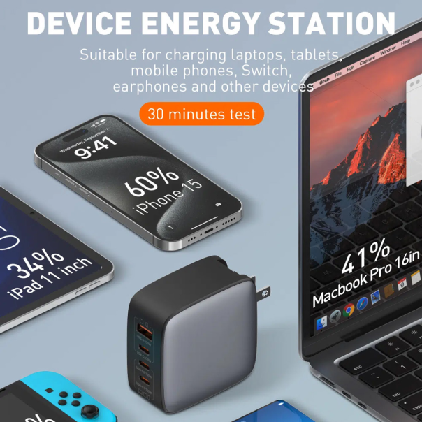 LDNIO Kućni punjač sa adapterima LDNIO Q408  QC3.0 (30W) 3xPD3.0 (100W) 100W Max Type C-Type C, crna - 215603