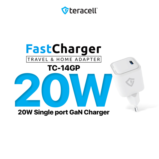 Kućni punjač Teracell Evolution TC-14GP, GaN, PD 3.0, 20W sa PD Type c kablom beli CE - 210827-1