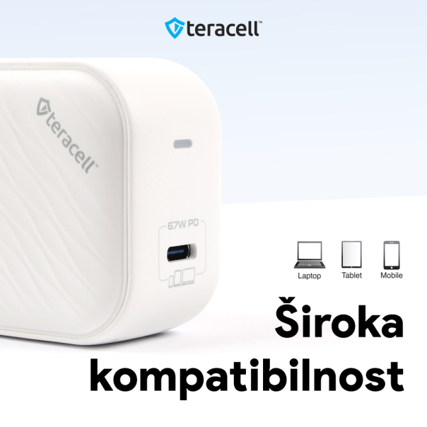 Kucni punjac Teracell Evolution TC-17GP, GaN, PPS, PD 3.0, 65W beli CE - 210834