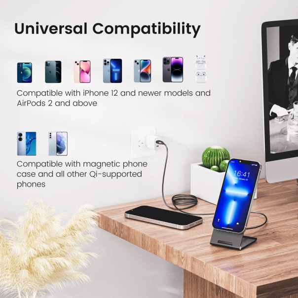 Kucni punjac Wireless 15W crni - 214213