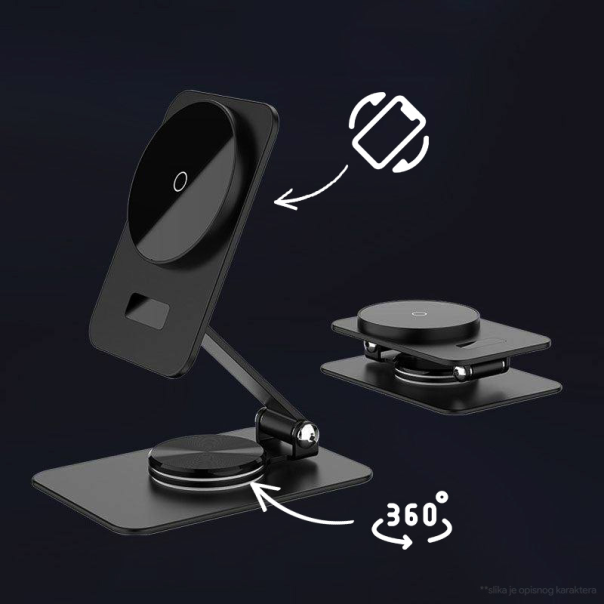 Kucni punjac Wireless 15W rotirajuci crni - 217368