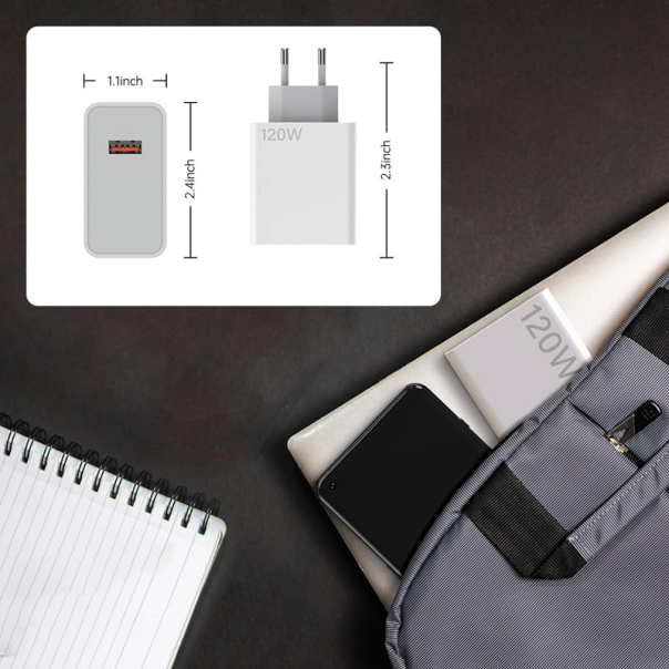 Kućni punjač Xiaomi PD 120W sa kablom USB na Type-C beli EU - 603463