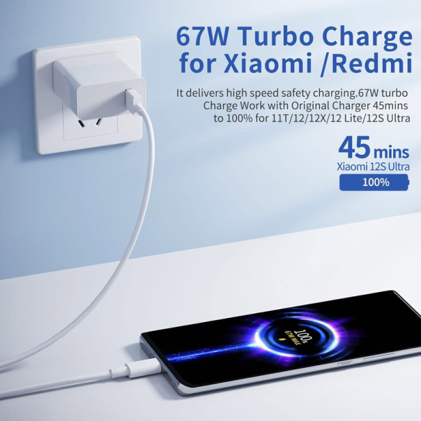 Kućni punjač Xiaomi PD 67W sa Type-C kablom beli EU - 603462