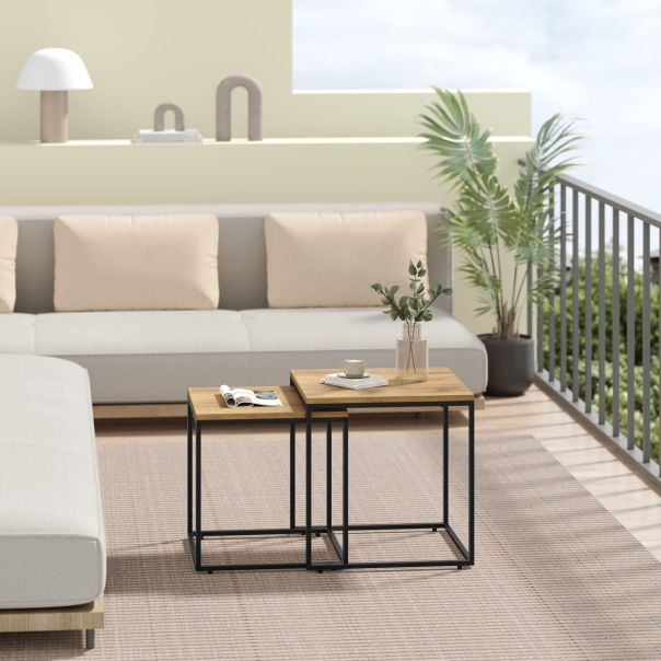 OSKAR Kvadratni sto za kafu 2 kom - hrast / crne noge - EP2595809