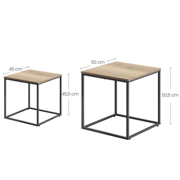 OSKAR Kvadratni sto za kafu, 2 komada -sonoma oak / black nogare - EP2827342