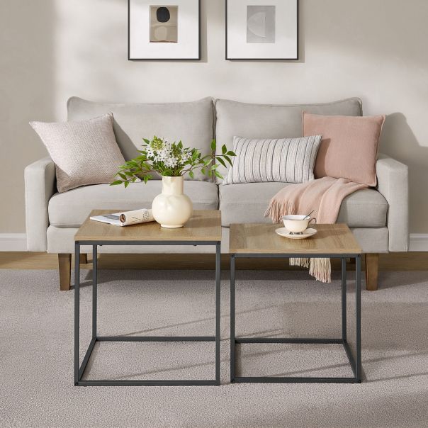 OSKAR Kvadratni sto za kafu, 2 komada -sonoma oak / black nogare - EP2827342