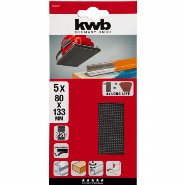 KWB Brusna mrežica 80x133 GR220, za vibracione brusilice, Si-karbid - KWB49855022