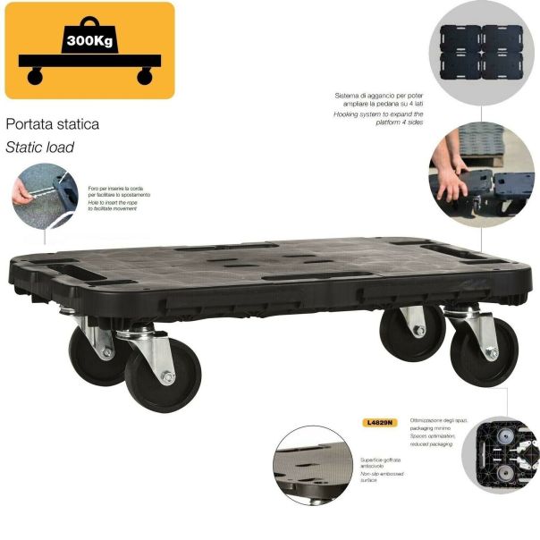 ARTPLAST Transportna platforma L4829N, 480 x 290 x 125 mm, do 300 kg nosivosti - L4829N-ART