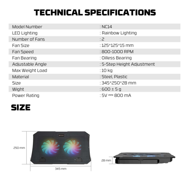 Laptop Cooler Fantech NC14 RGB crni - 220828