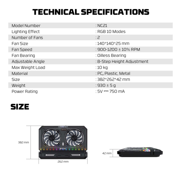 Laptop Cooler Fantech NC21 RGB crni - 221135