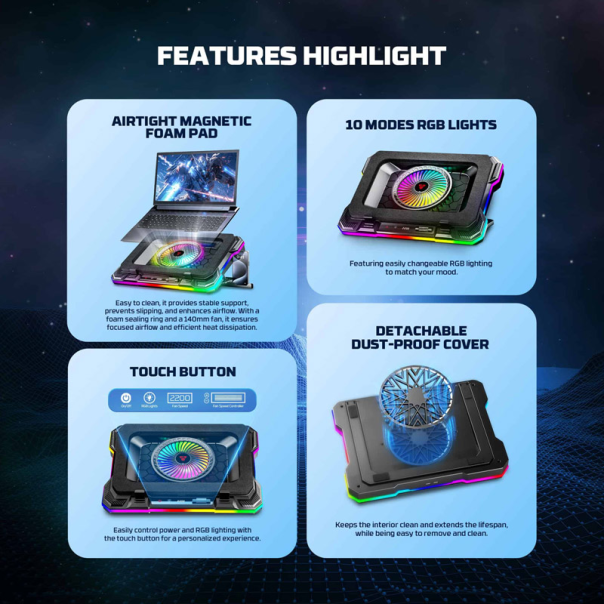 Laptop Cooler Fantech NC22 RGB crni - G221882