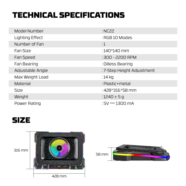 Laptop Cooler Fantech NC22 RGB crni - 221882