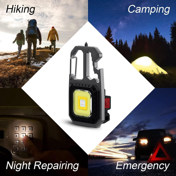 LED lampa privezak, otvarac za flase, univerzalni kljuc sa razbijacem stakla i srafcigerima, crna - 213531