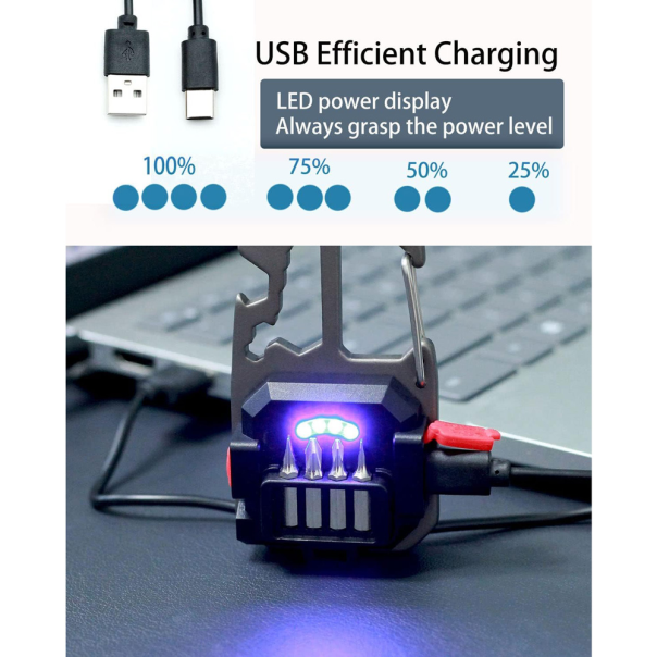 LED lampa privezak, otvarac za flase, univerzalni kljuc sa razbijacem stakla i srafcigerima, crna - 213531
