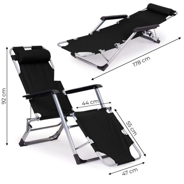 MODERNHOME Sklopiva baštenska ležaljka 2u1, crna - ZRL010F BLACK