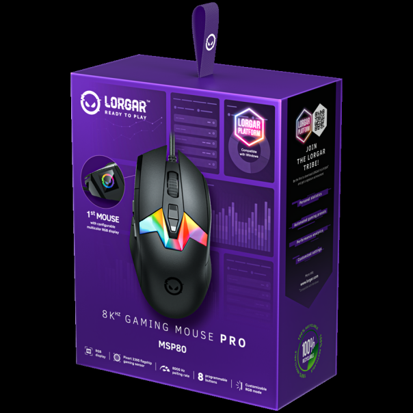 LORGAR MSP80, 8000 Hz Gaming Mouse Pro, Black - LRG-MSP80-BK