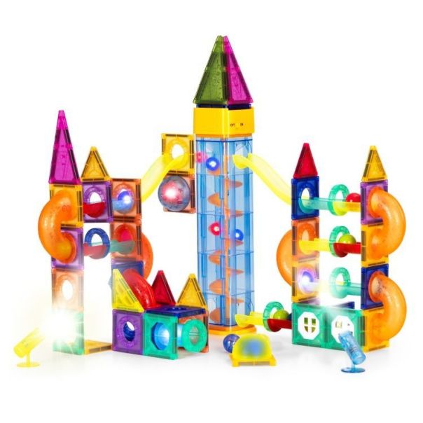 ECO TOYS Magnetni svetleći set blokova sa stazom za kuglice, 134 dela - EP2749334