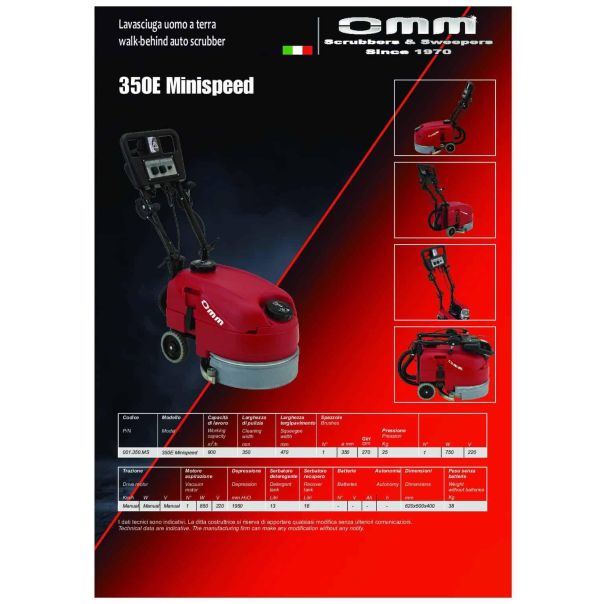 OMM 350E (230V, 350/430mm, 25kg pritisak) - Mašina za pranje podova - 350E
