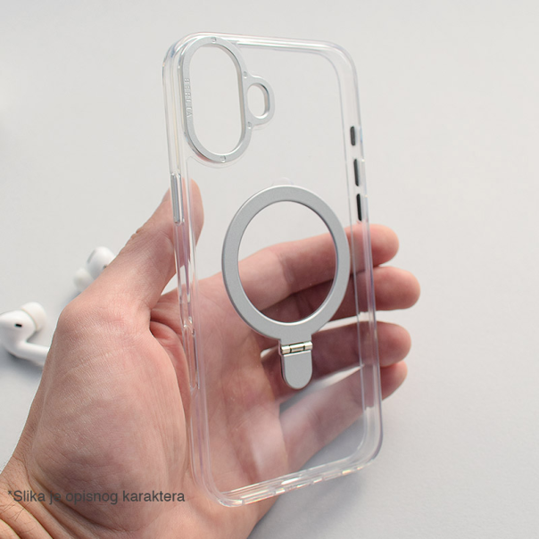 Maska za iPhone 16 Plus Berlia Clear Bracket Magnetic srebrna - 614072