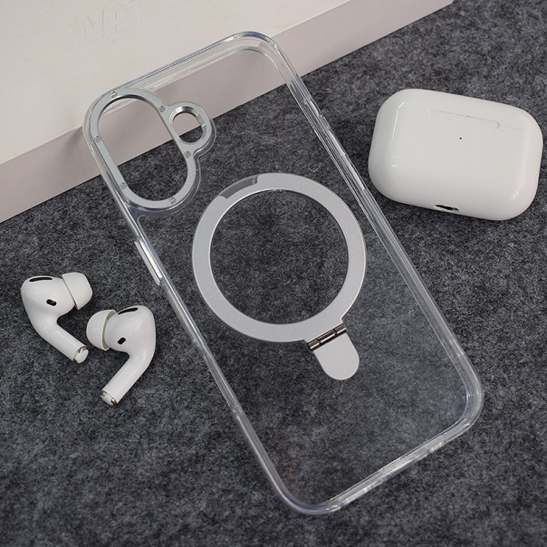 Maska za iPhone 17 Berlia Clear Bracket Magnetic srebrna - 621943
