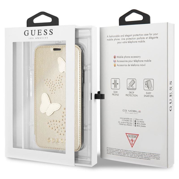Maska za iPhone X krem na preklop Guess Book - GUFLBKPXPBUBE