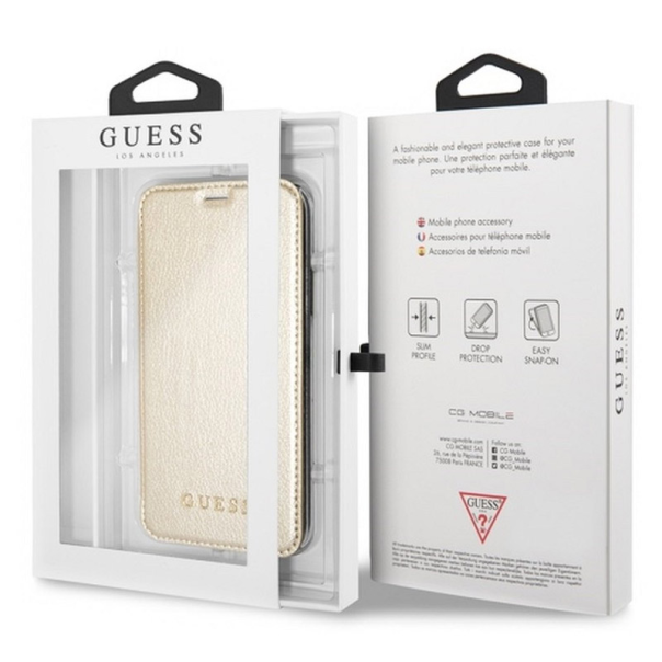 Maska za iPhone X zlatna na preklop Guess Book - GUFLBKPXIGLTGO-1