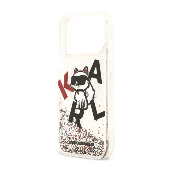 Maska za iPhone 17 Pro Max Karl Lagerfeld Liquid Glitter Choupette Logo MagSafe bela - DRO621567