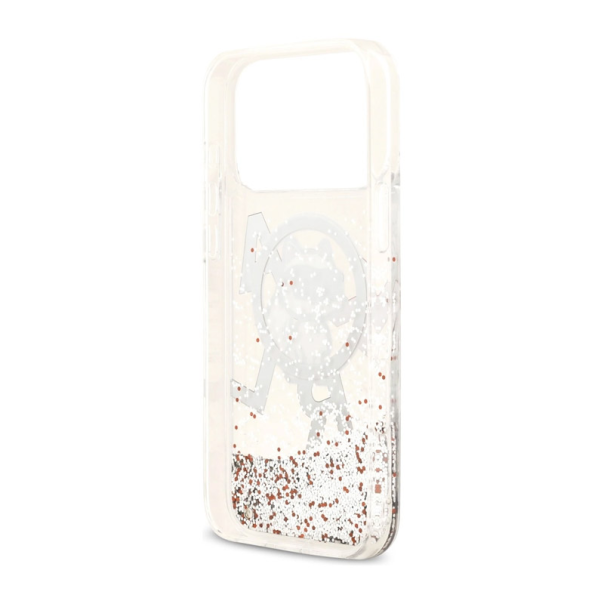 Maska za iPhone 17 Pro Max Karl Lagerfeld Liquid Glitter Choupette Logo MagSafe bela - DRO621567